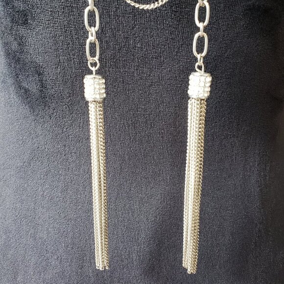 JLO Women's Jewelry Two Tone Chain Drapes & Tassel Long Necklace Lobster Clasp - Picture 4 of 7